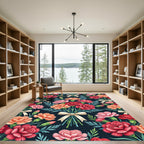 Vintage Carnation Bouquet Dark Floral Rug