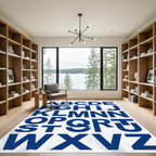 Bold Navy Blue Alphabet Typography Rug
