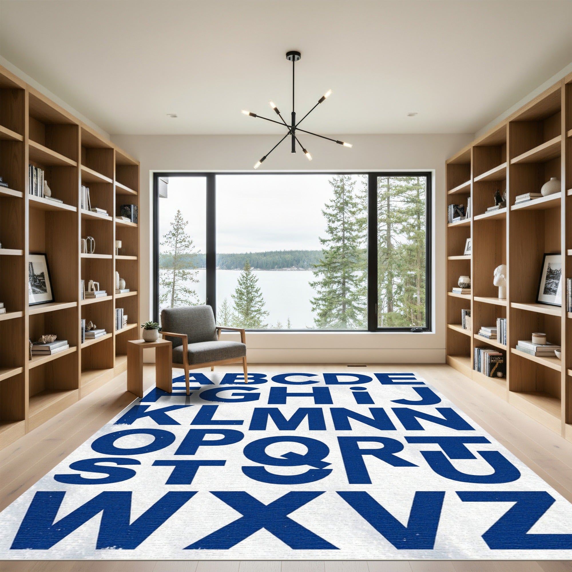 Bold Navy Blue Alphabet Typography Rug