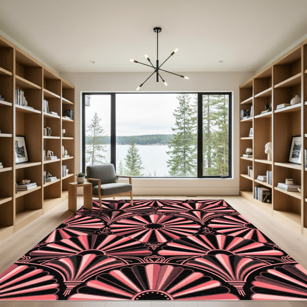 Art Deco Fan Coral Black Medallion Rug