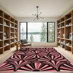 Art Deco Fan Coral Black Medallion Rug
