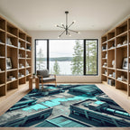 Industrial Aqua Splatter Geometric Landscape Rug