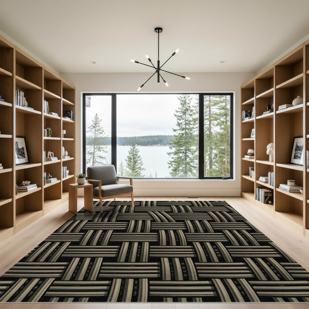 Textured Woven Neutral Geometric Rug