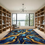 Elegant Sapphire Crystal Golden Vein Art Rug