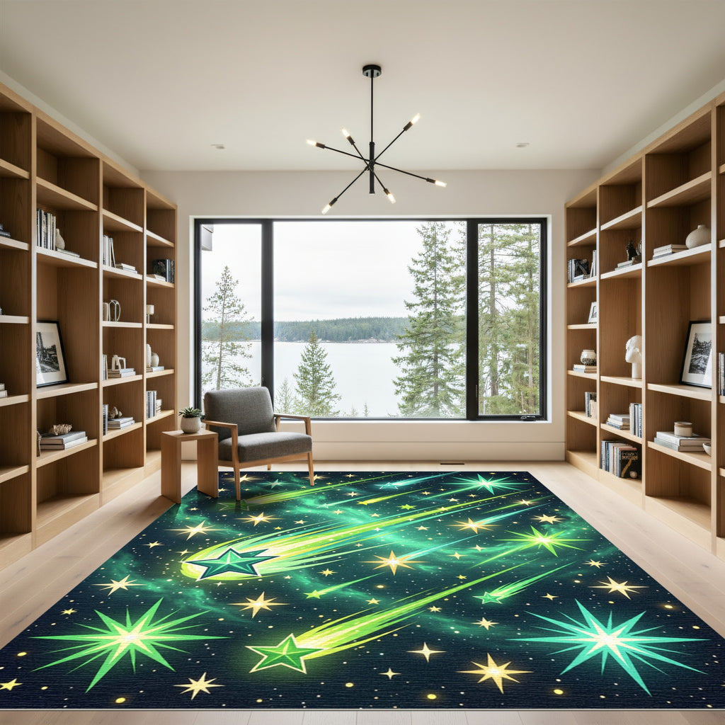 Emerald Green Starry Night Sky Rug
