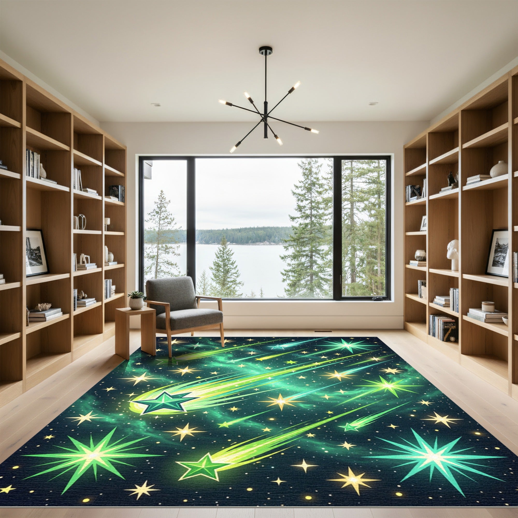 Emerald Green Starry Night Sky Rug