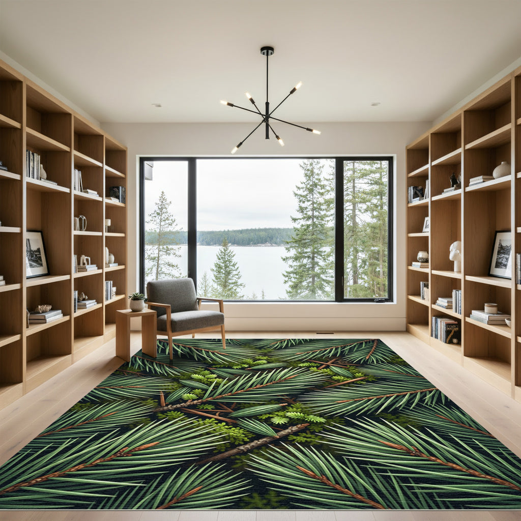 Lush Evergreen Pine Needle Forest Floor Rug