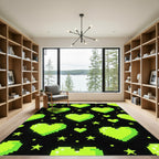 Neon Lime Pixelated Hearts and Stars Rug