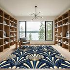 Art Deco Navy Shell Fan Rug