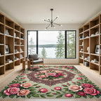 Ornate Pink Rose Garland Medallion Rug