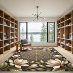 Elegant Floral Magnolia Gold Mandala Rug