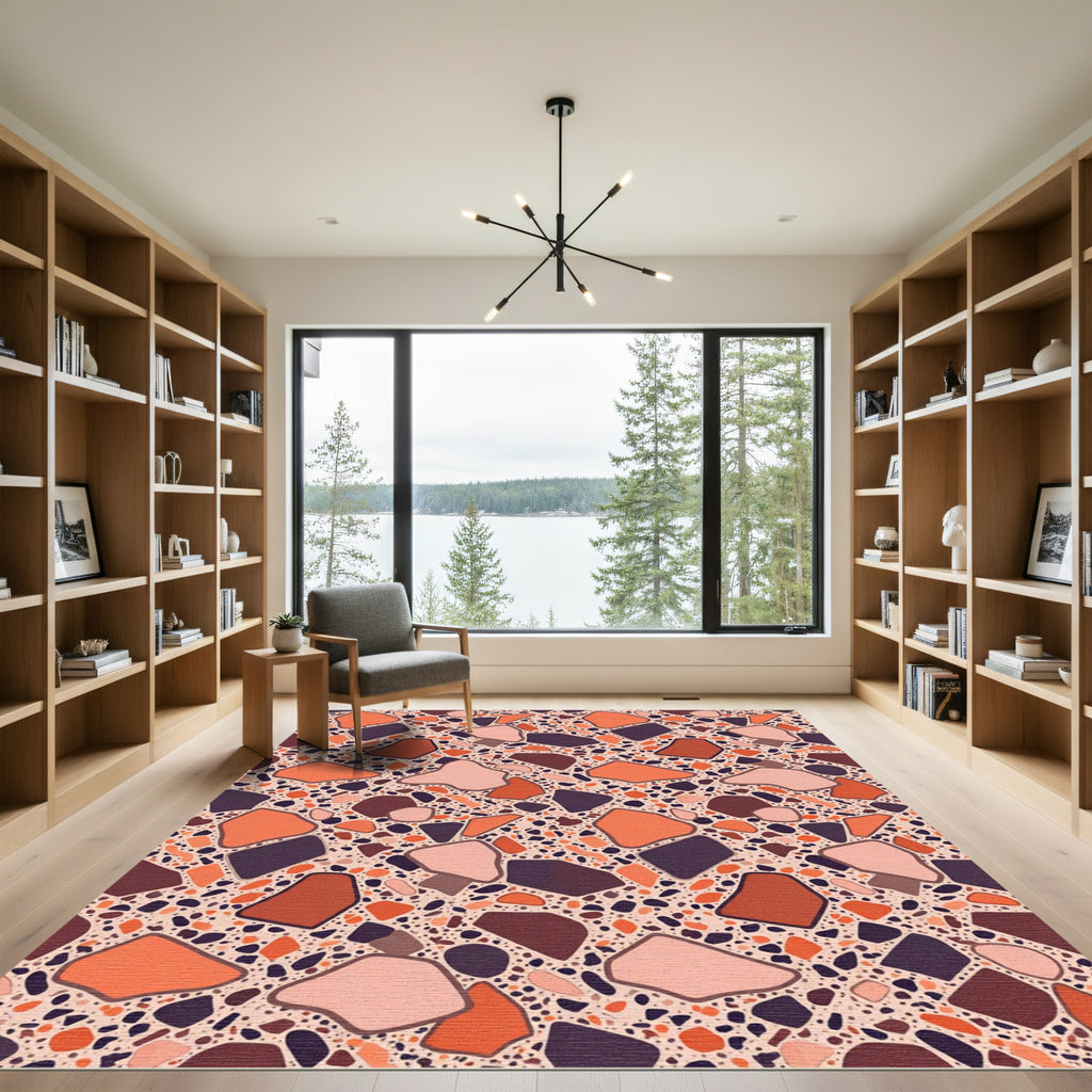 Terracotta and Plum Modern Terrazzo Abstract Rug