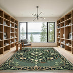 Vintage Sage Floral Art Deco Medallion Rug