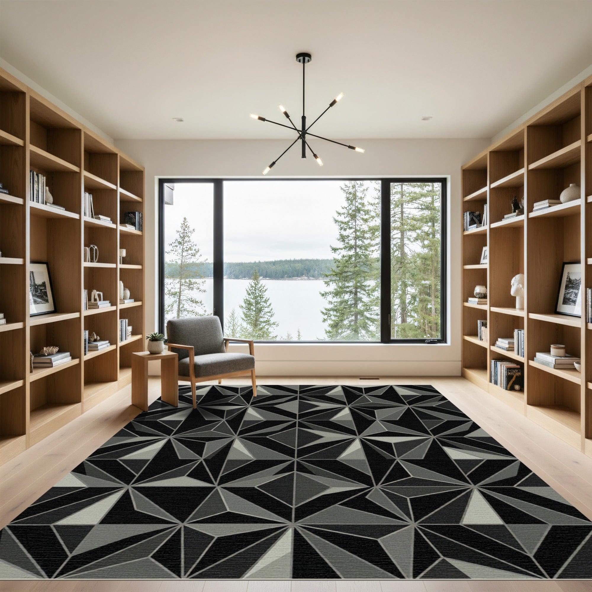 Modern Gray Geometric Starburst Rug
