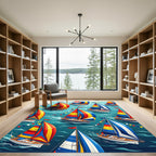 Colorful Sailboats Racing on Water Rug