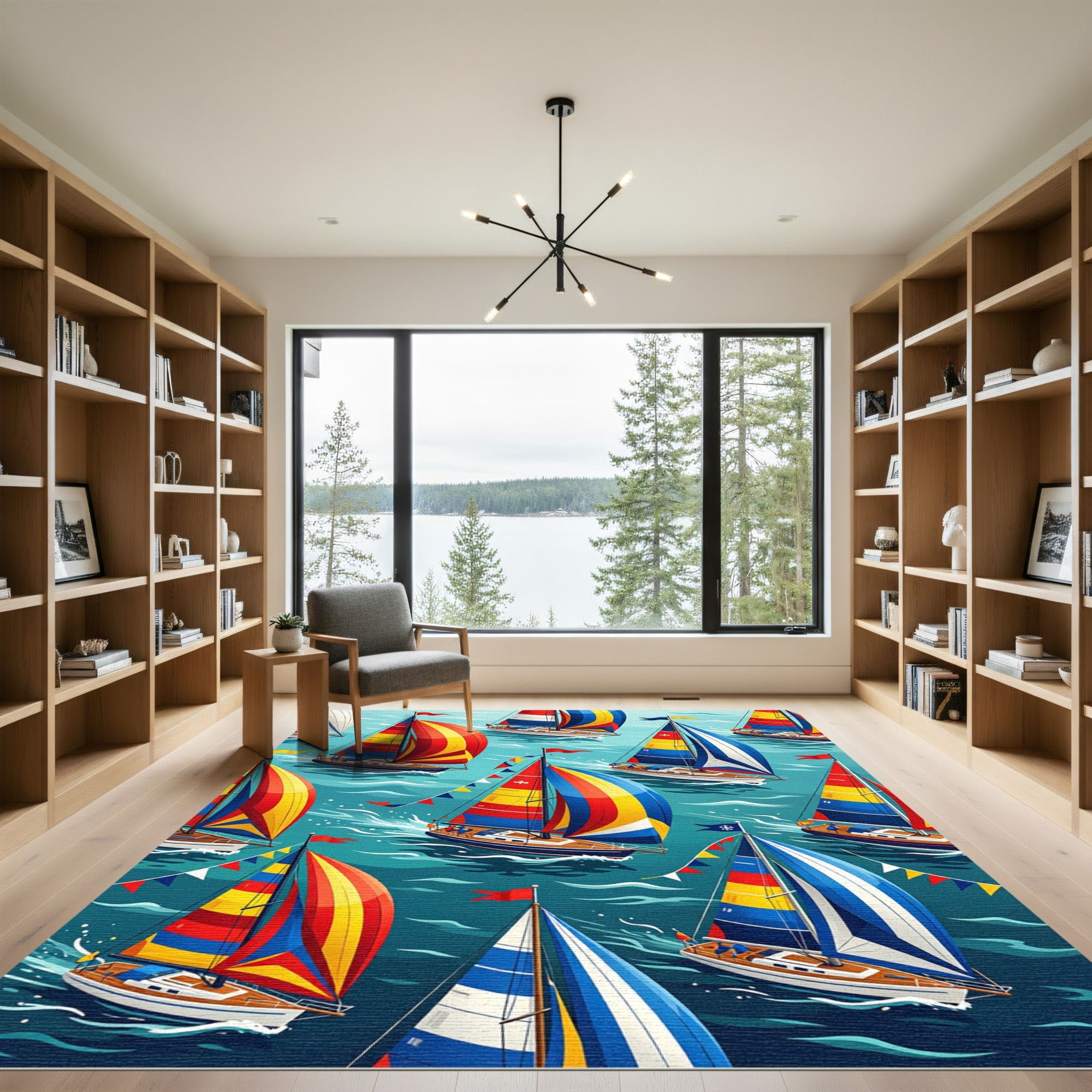 Colorful Sailboats Racing on Water Rug