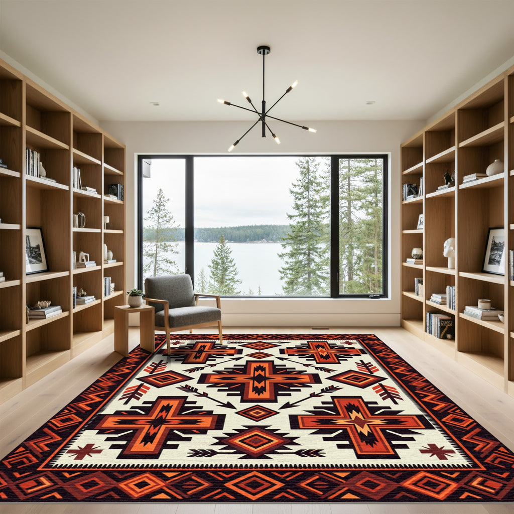 Navajo Cross Arrow Ochre Border Rug