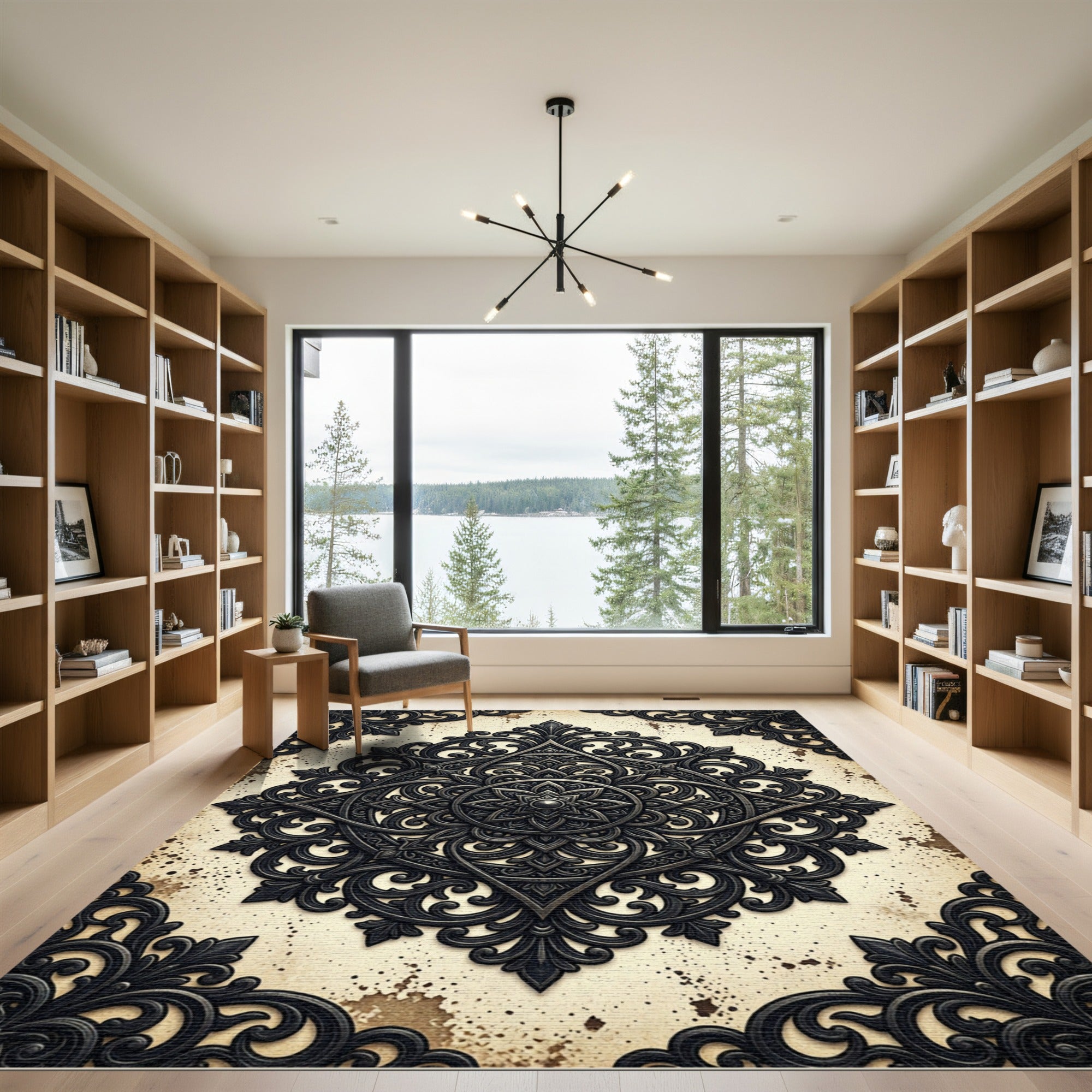 Dark Ornate Victorian Filigree Medallion Rug