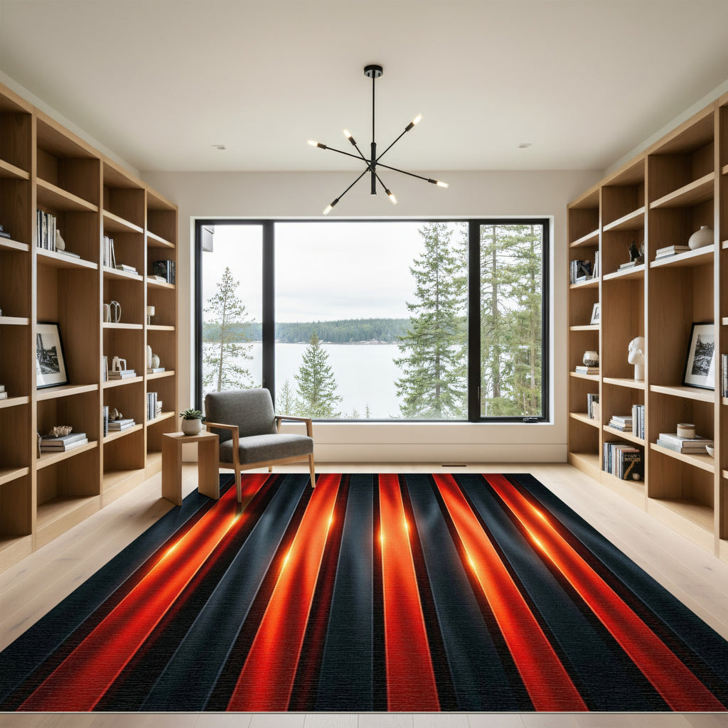 Dark Orange Vertical Stripe Lighting Rug