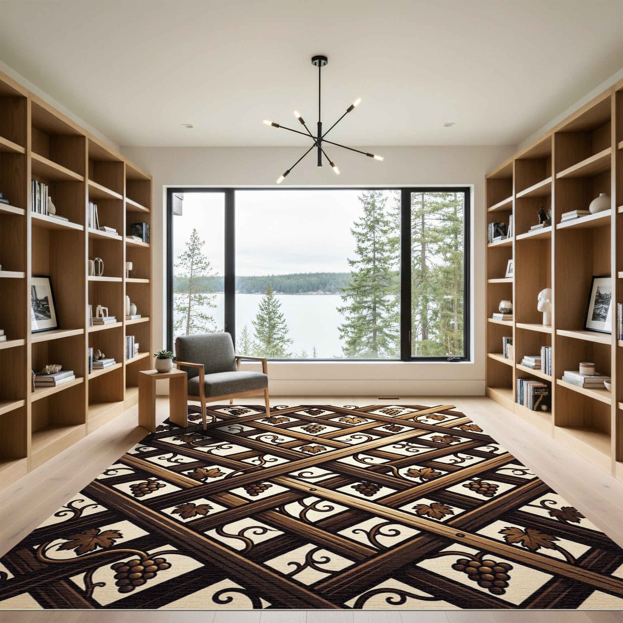 Wooden Trellis Grape Vine Accents Rug