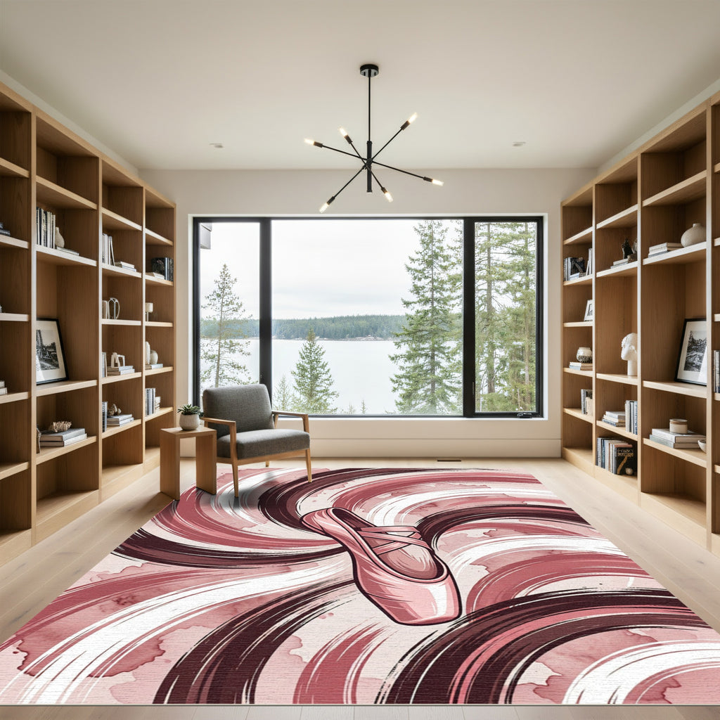 Elegant Ballet Slipper Swirl Rose Rug