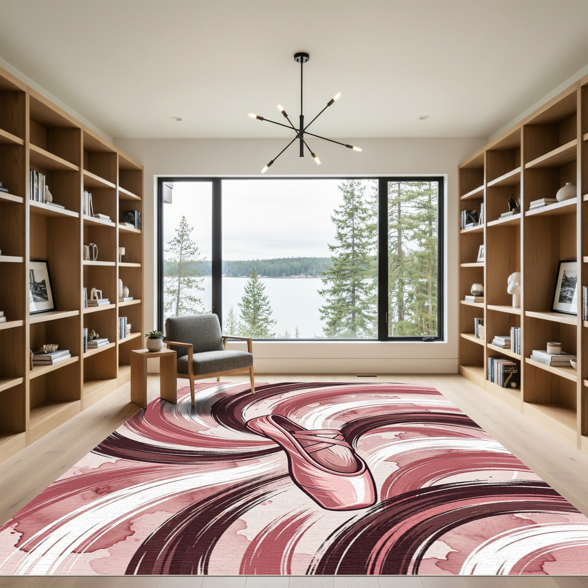 Elegant Ballet Slipper Swirl Rose Rug
