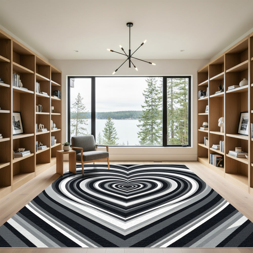 Monochrome Infinity Heart Optical Illusion Rug