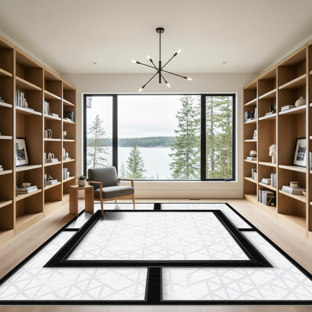 Modern White Geometric Interlocking Cubes Rug