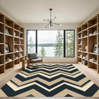Modern Beige Navy Chevron Bands Rug