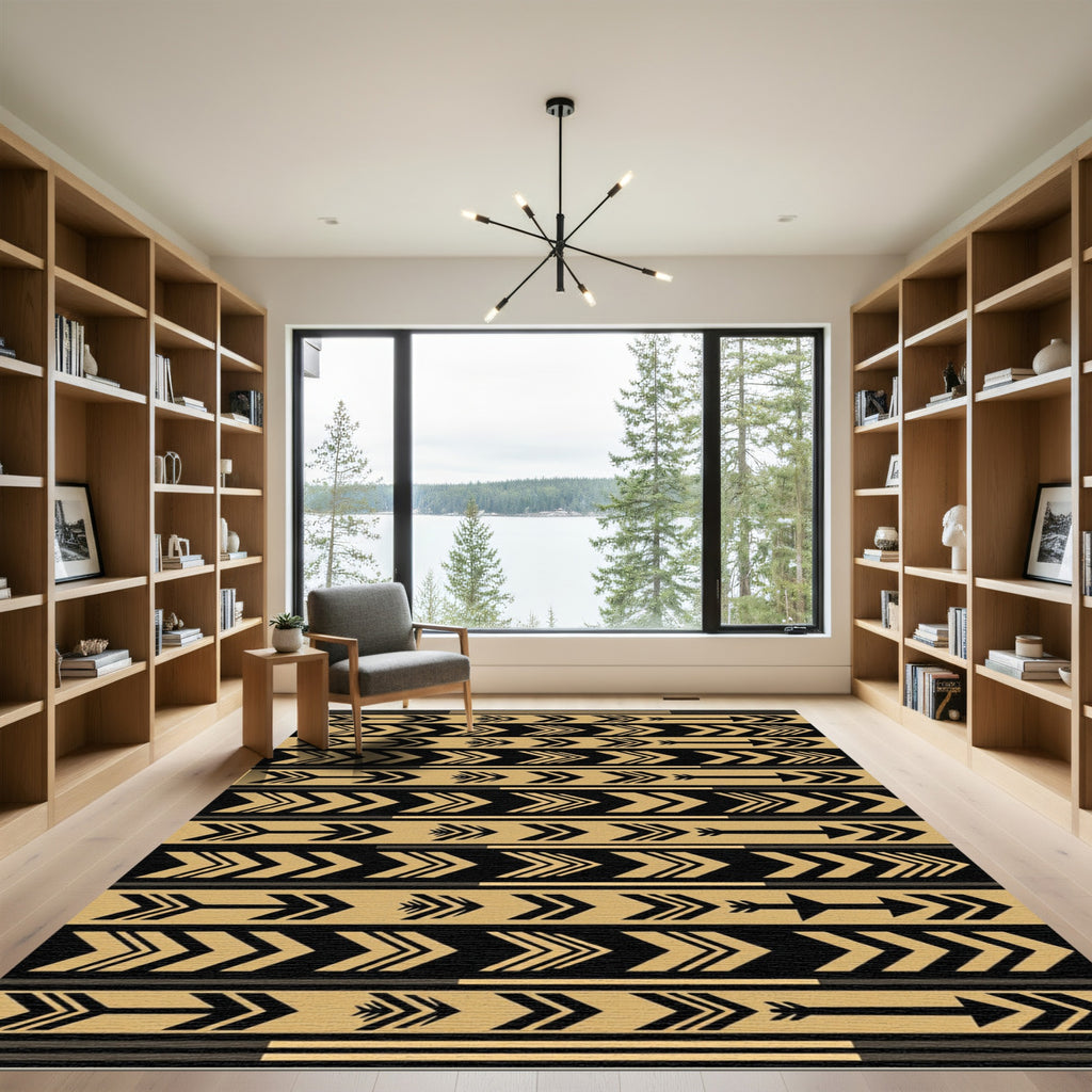 Golden Black Tribal Arrow Stripe Rug