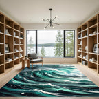 Dynamic Turquoise Ocean Wave Accent Rug