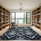 Elegant Silver Snowflake Geometric Grid Rug