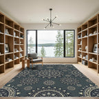 Charcoal Gray Celestial Mandala Medallion Rug