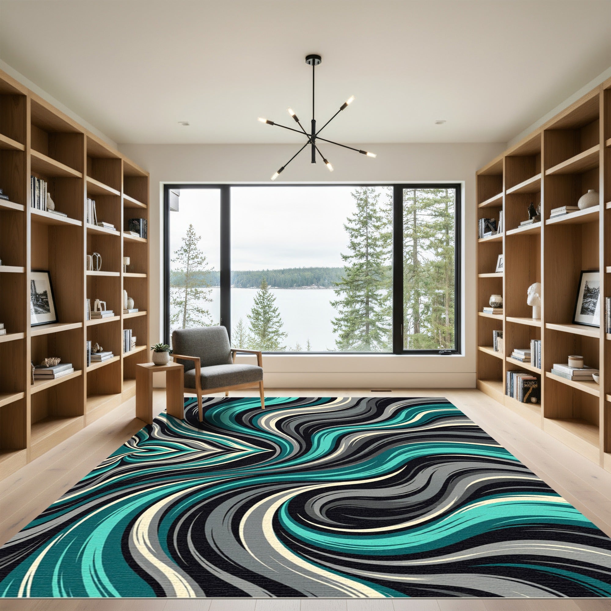 Dynamic Teal Swirl Abstract Rug
