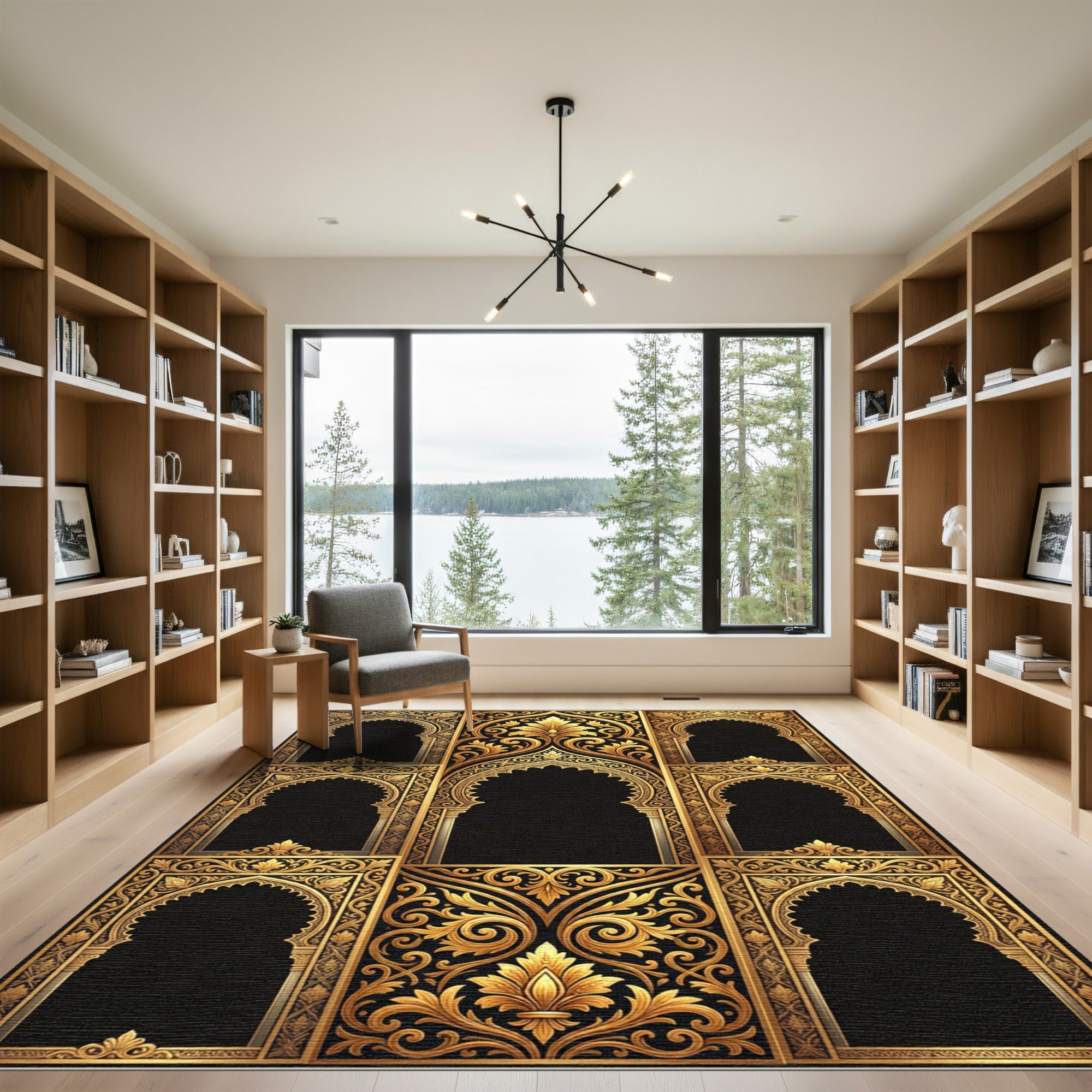 Ornate Golden Arabesque Archway Frame Rug