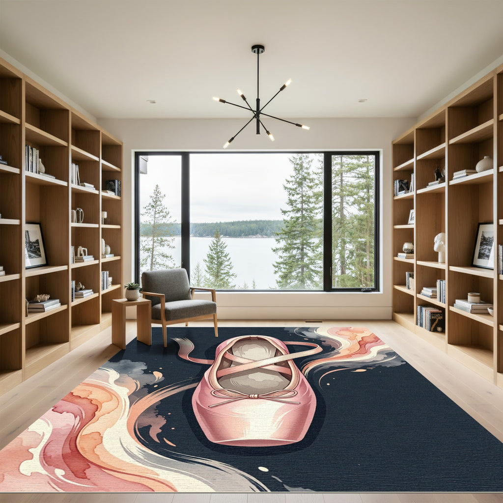 Elegant Soft Pink Ballet Slipper Swirl Rug
