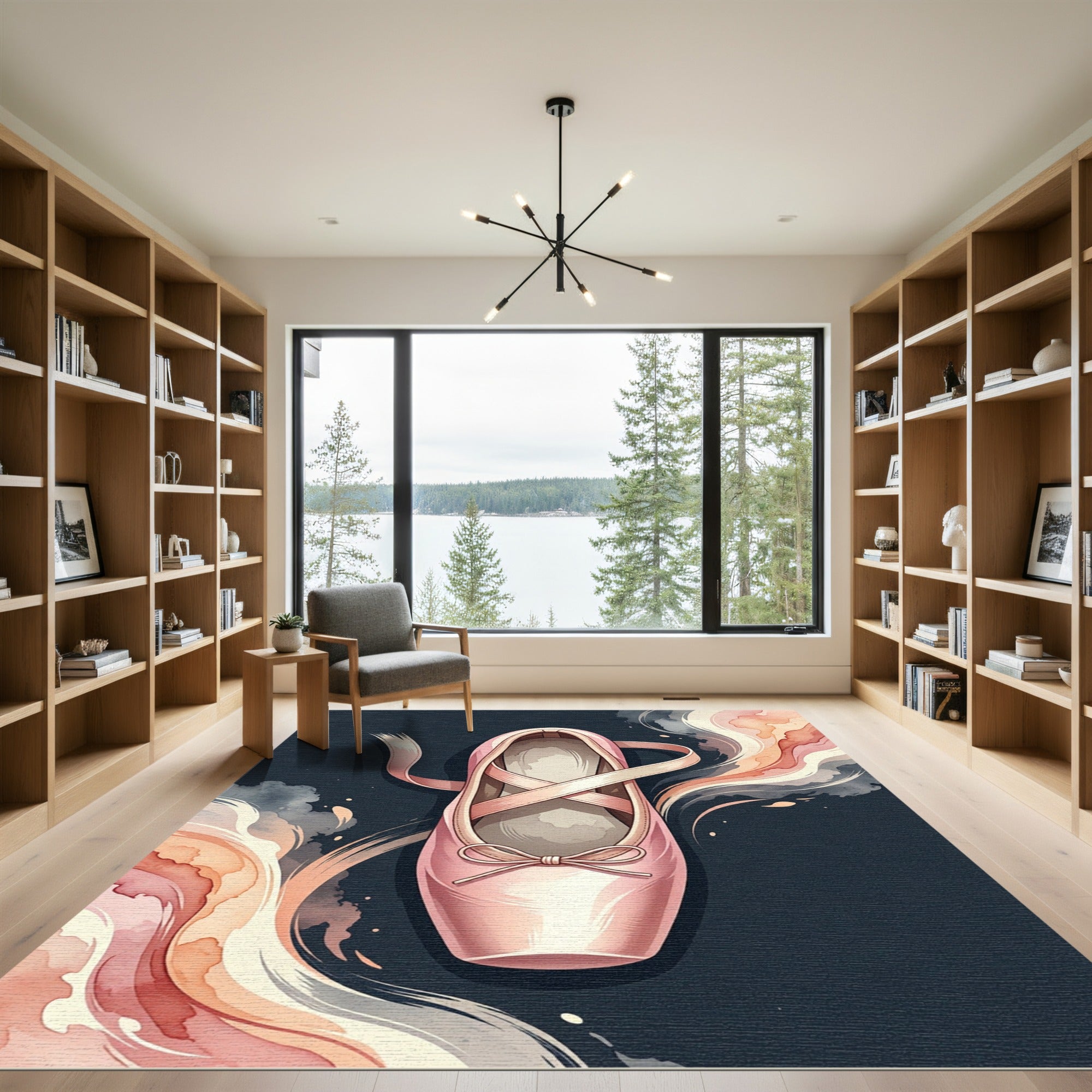 Elegant Soft Pink Ballet Slipper Swirl Rug
