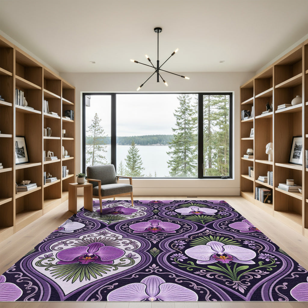 Orchid Medallion Damask Purple Rug