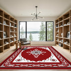 Crimson Red Floral Medallion Border Rug