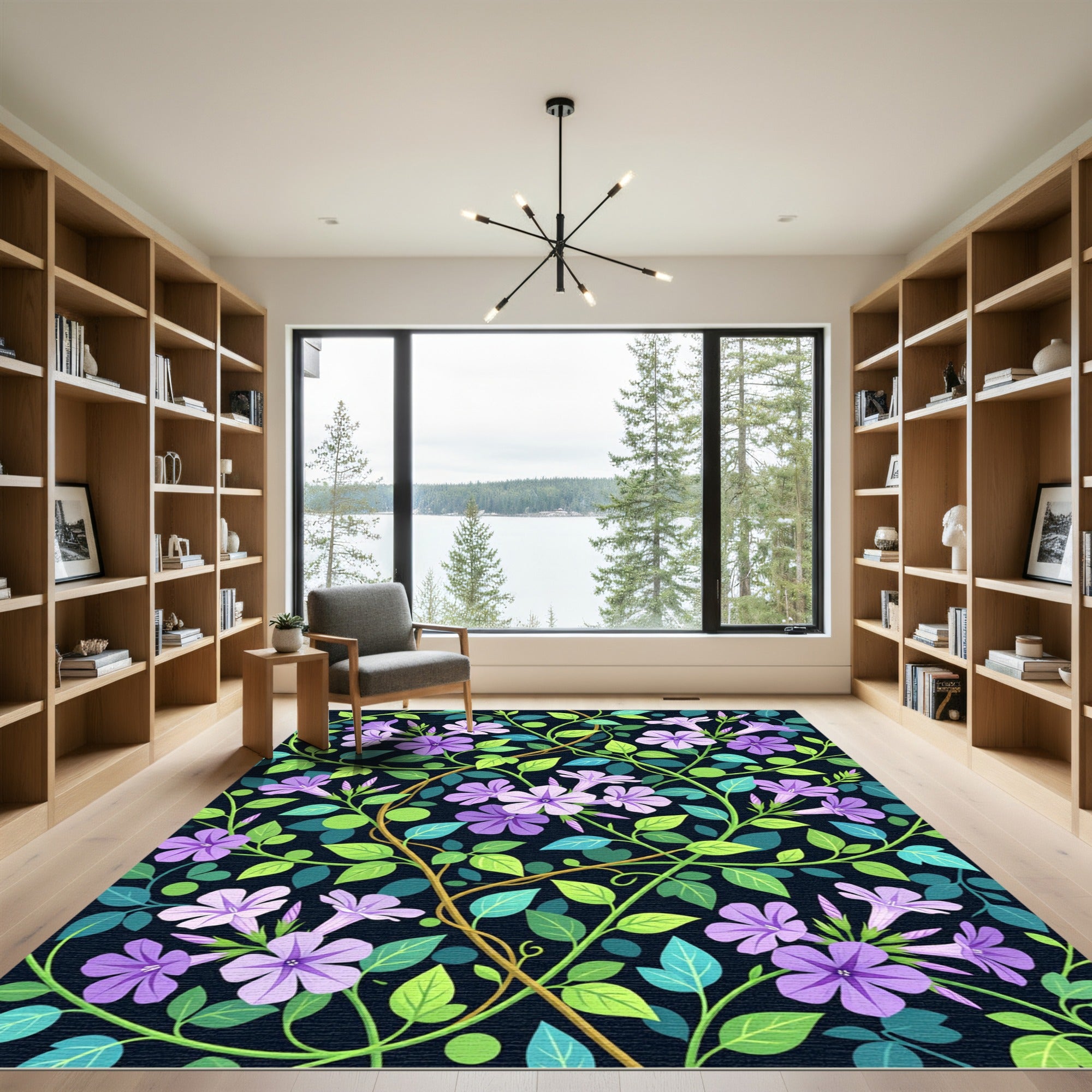 Lavender Floral Vine Garden Rug