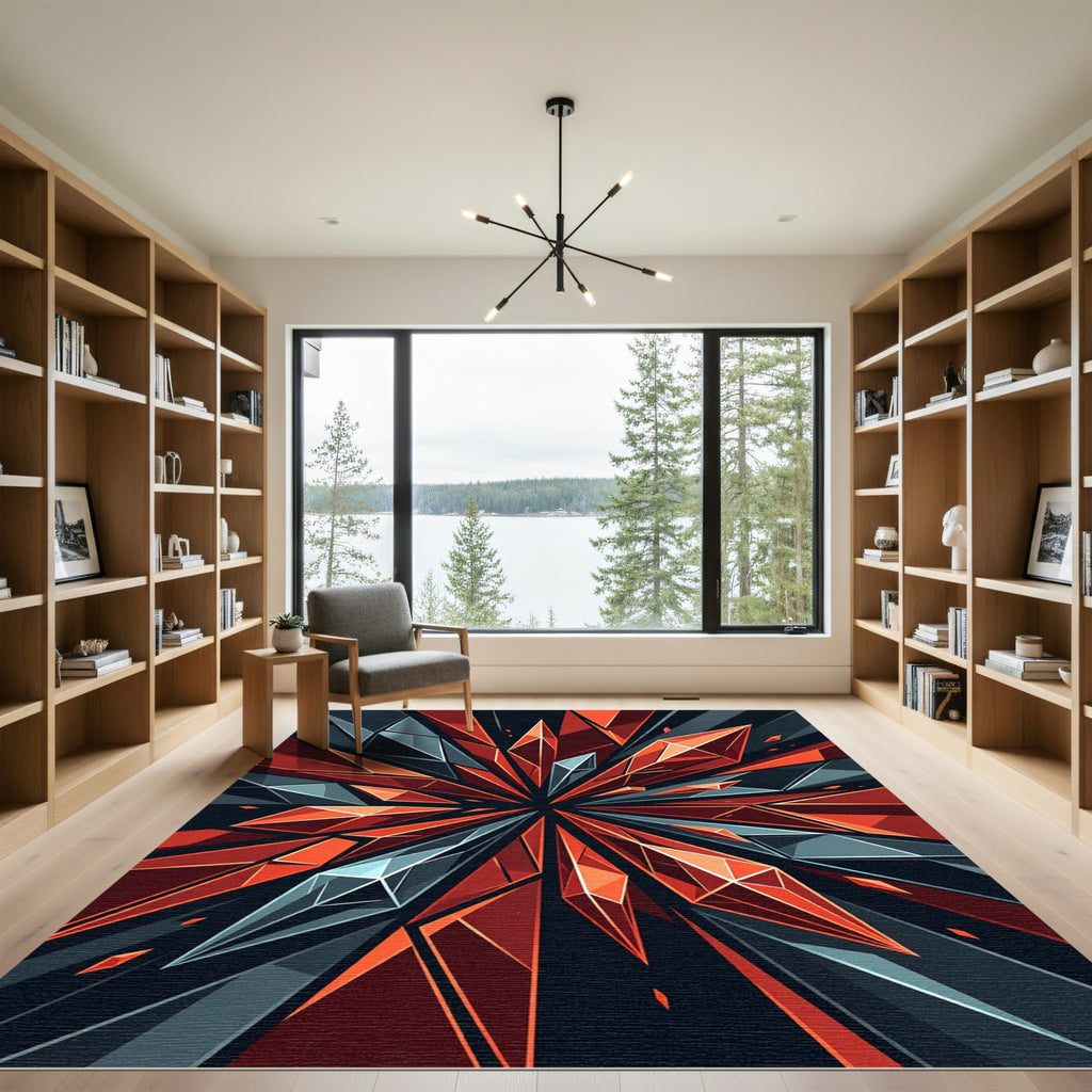 Shattered Crimson Angular Geometric Crystal Rug