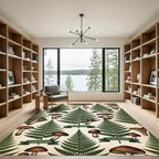 Vintage Botanical Forest Fern Mushroom Illustration Rug