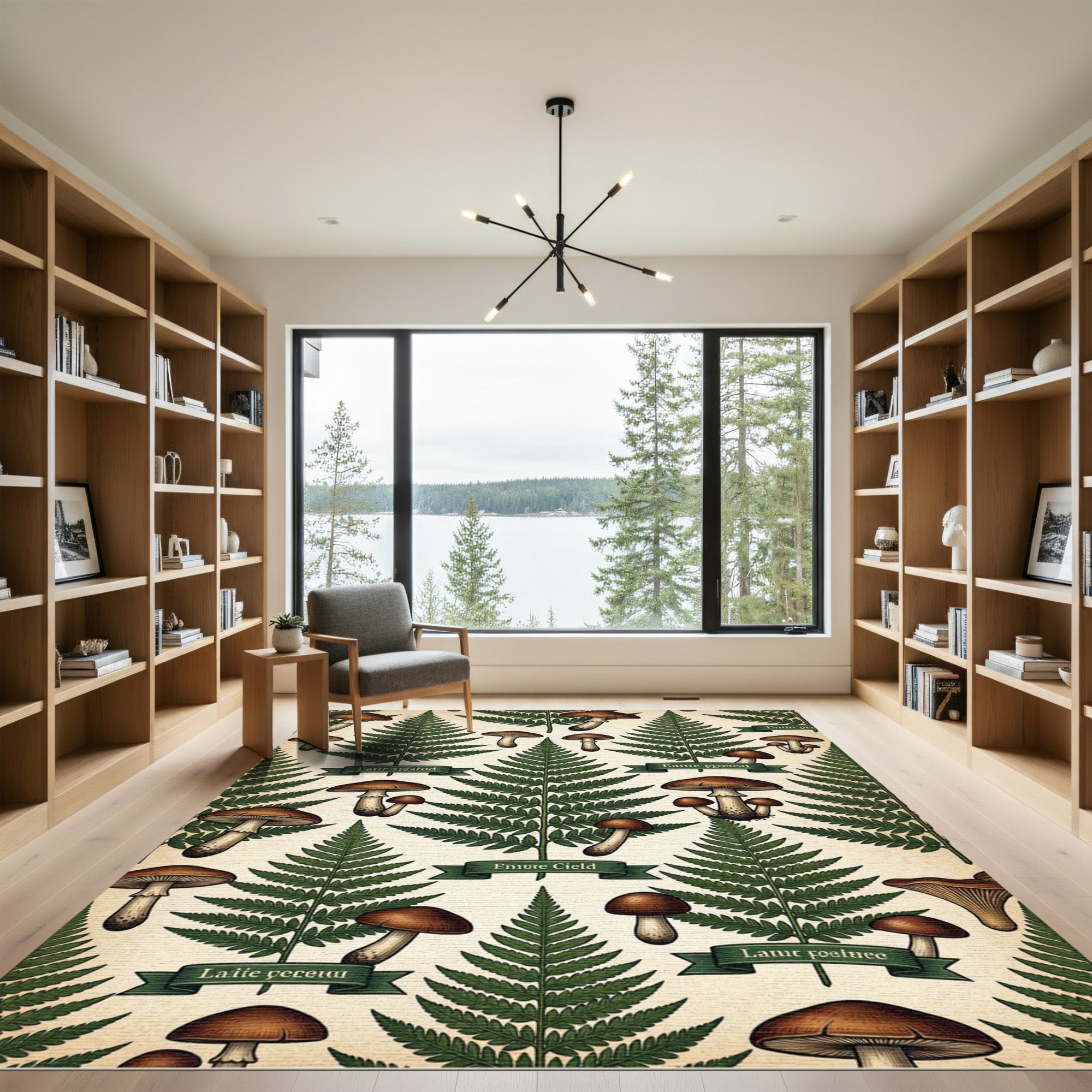 Vintage Botanical Forest Fern Mushroom Illustration Rug