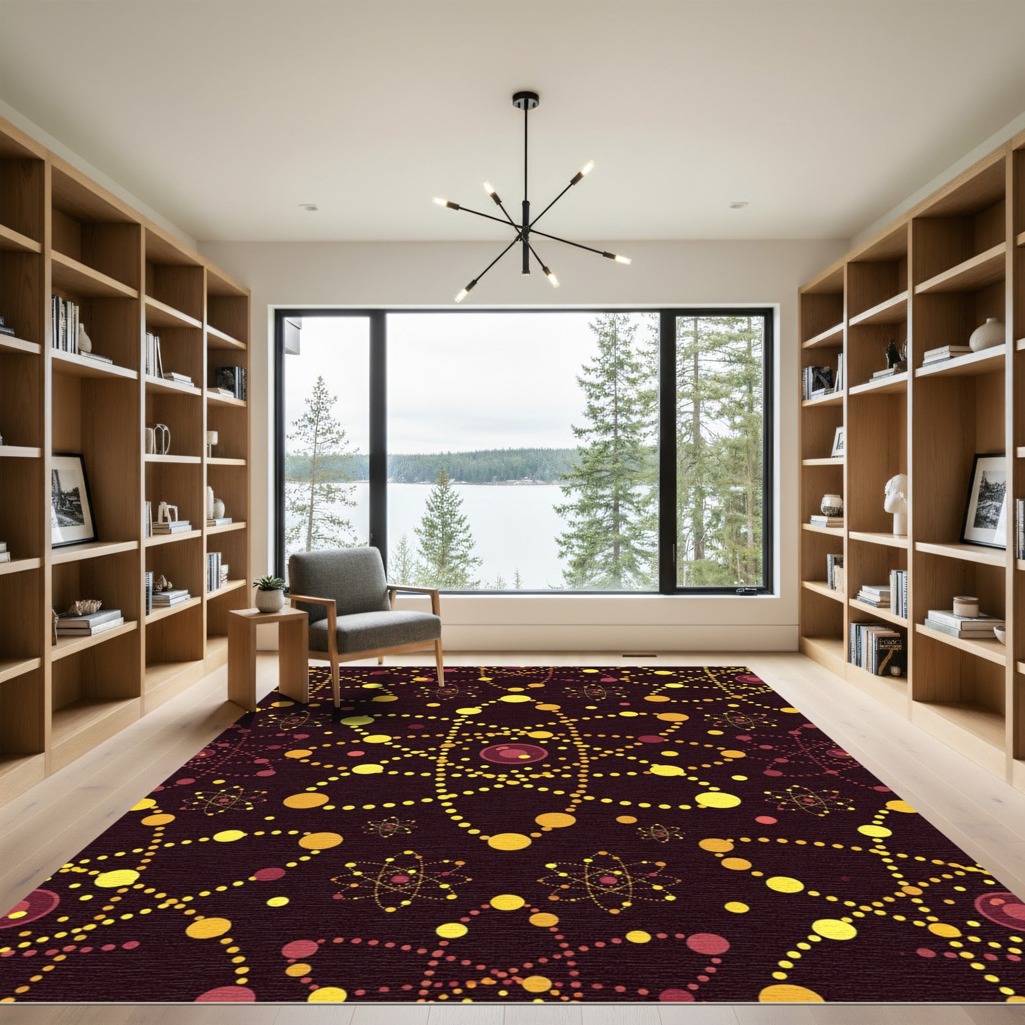 Crimson Yellow Atom Network Rug