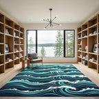 Dynamic Teal Ocean Wave Swirl Rug