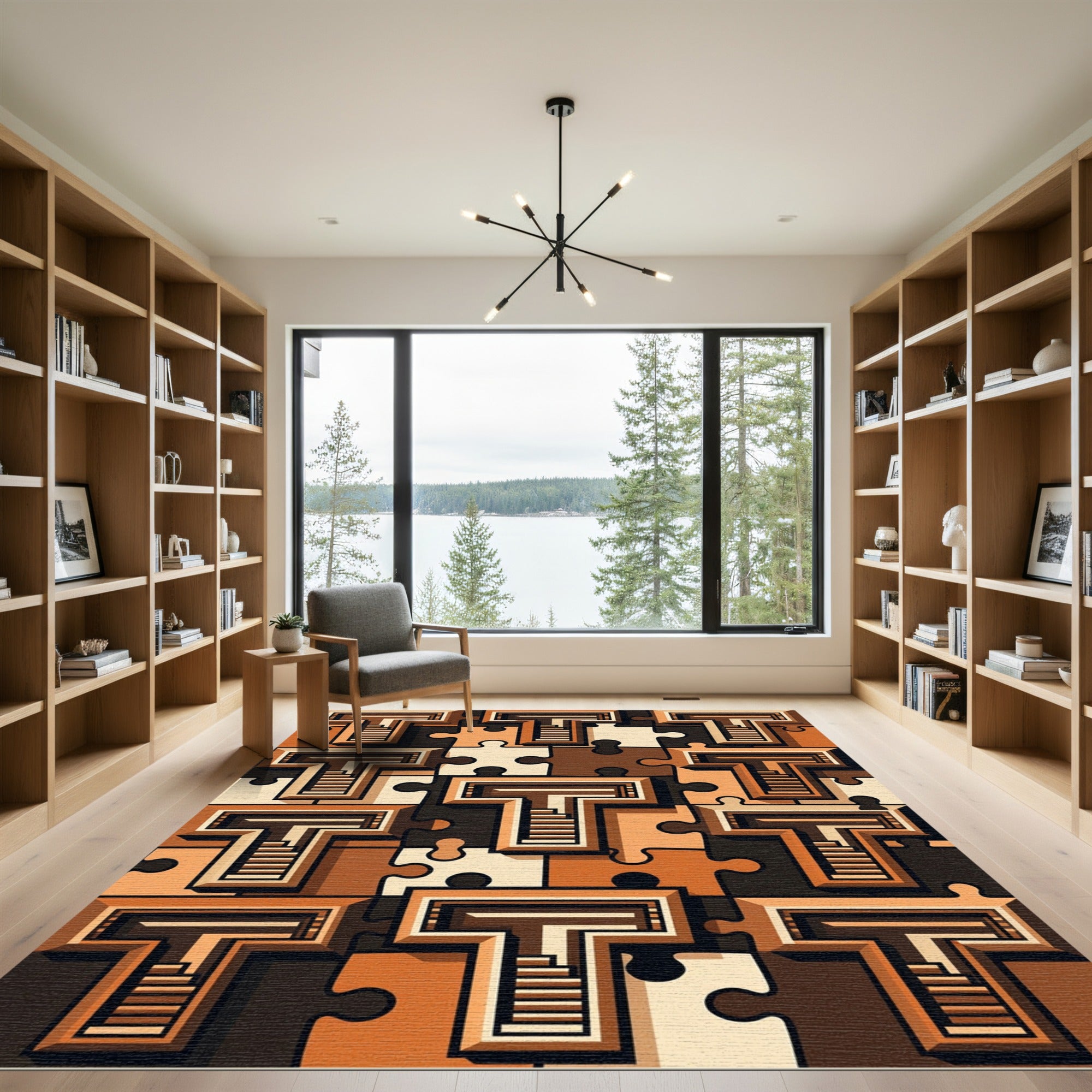 Tonal Puzzle Pieces Geometric Arrangement Rug