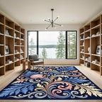 Elegant Blue Pearl Shell Scrollwork Rug