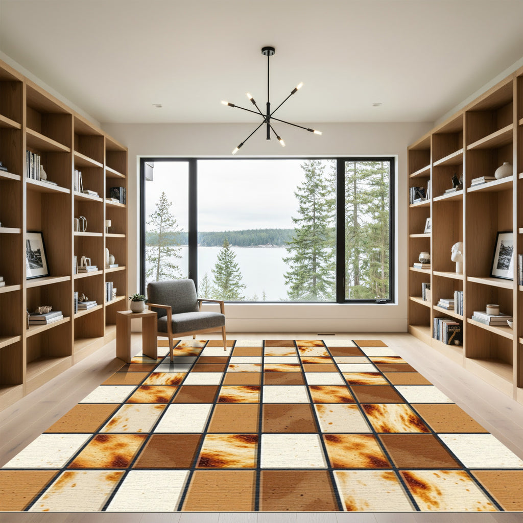 Earthy Tones Marbleized Mosaic Squares Rug
