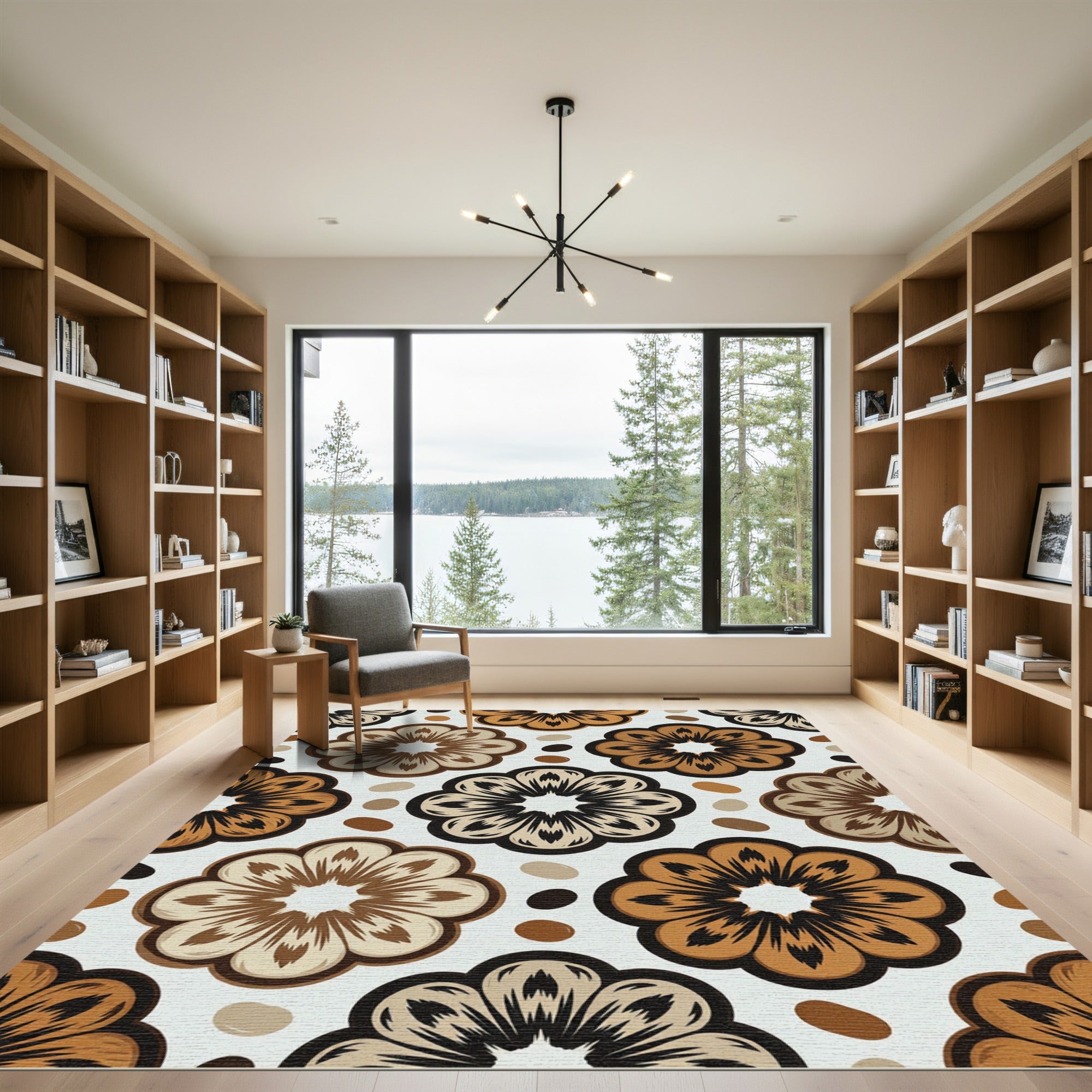Earthy Coffee Bean Floral Medallion Rug