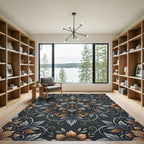 Vintage Slate Gold Floral Medallion Rug